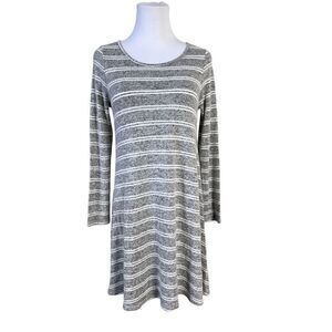 TwelveMonths Gray Striped Elbow Patch Jersey Knit Swing Dress size Small Causal